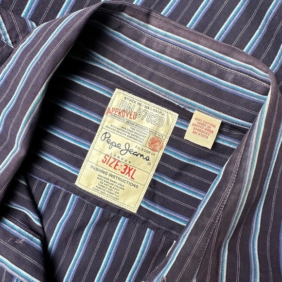 Pepe Jeans French Cuff Striped Casual Button Down Shirt Navy Size 3XL Men's - Picture 4 of 9